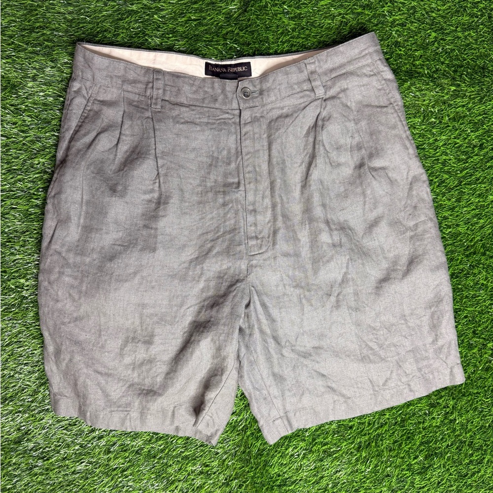 Y2K Banana Republic Gray Men's Shorts Classic 100% Linen 8 inch inseam